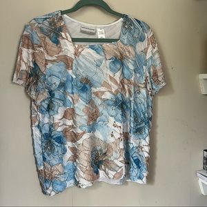 Alfred Dunner Floral PL top in blues and browns